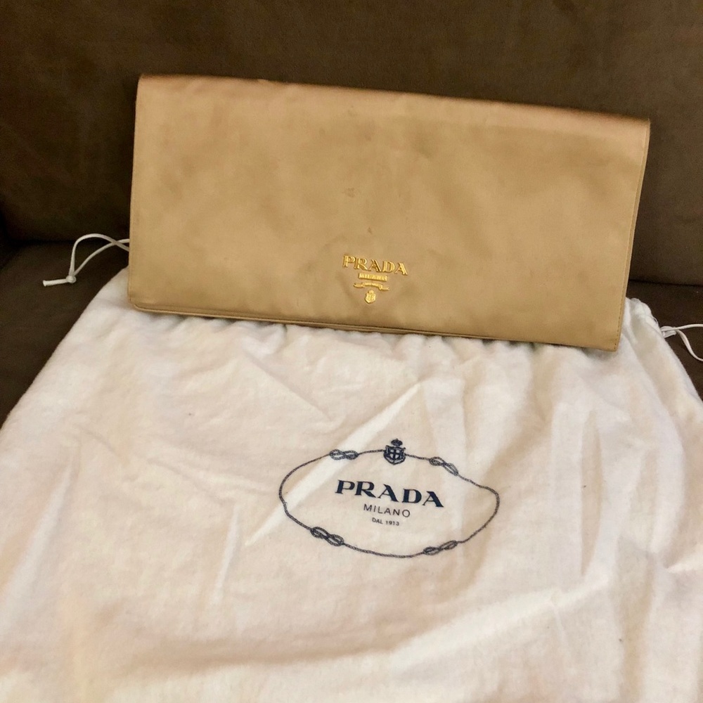 Prada Gold Satin Pochette Clutch